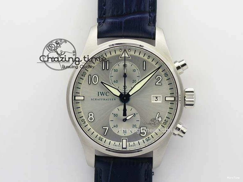 MIROTIME 1225 Pilot Chrono SS IW387809 ZF 1:1 Best Edition Silver Dial Blue Numbers On Blue Leather Strap A Lightweight 7263